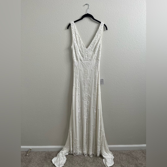 NWT Lulus Passionate Romance White Beaded Sequin Mermaid Maxi Wedding Dress SM - Picture 6 of 12